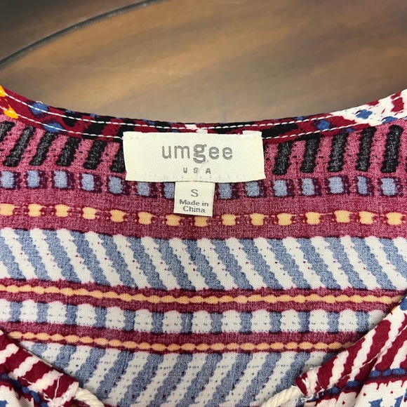 Umgee Women's Small Tunic Tank Dress Boho Floral Aztec V Neck Blue Red Tassels - Picture 4 of 6